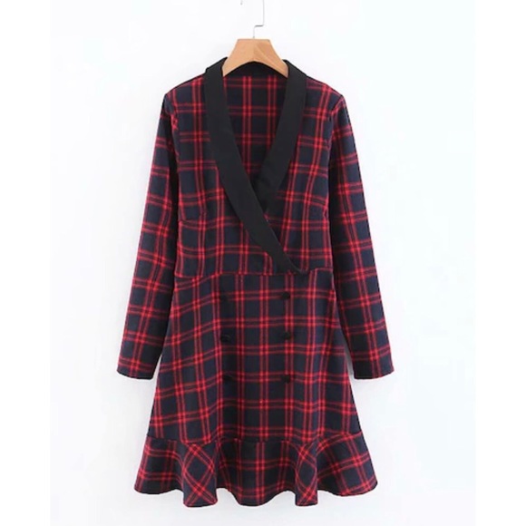 amourOC Dresses & Skirts - Preppy Plaid Shawl Collar Dress
